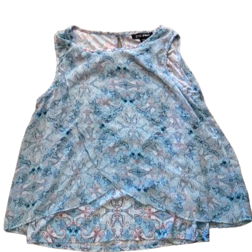 Roz & Ali Blue Sleeveless Layered Top XS Flowy